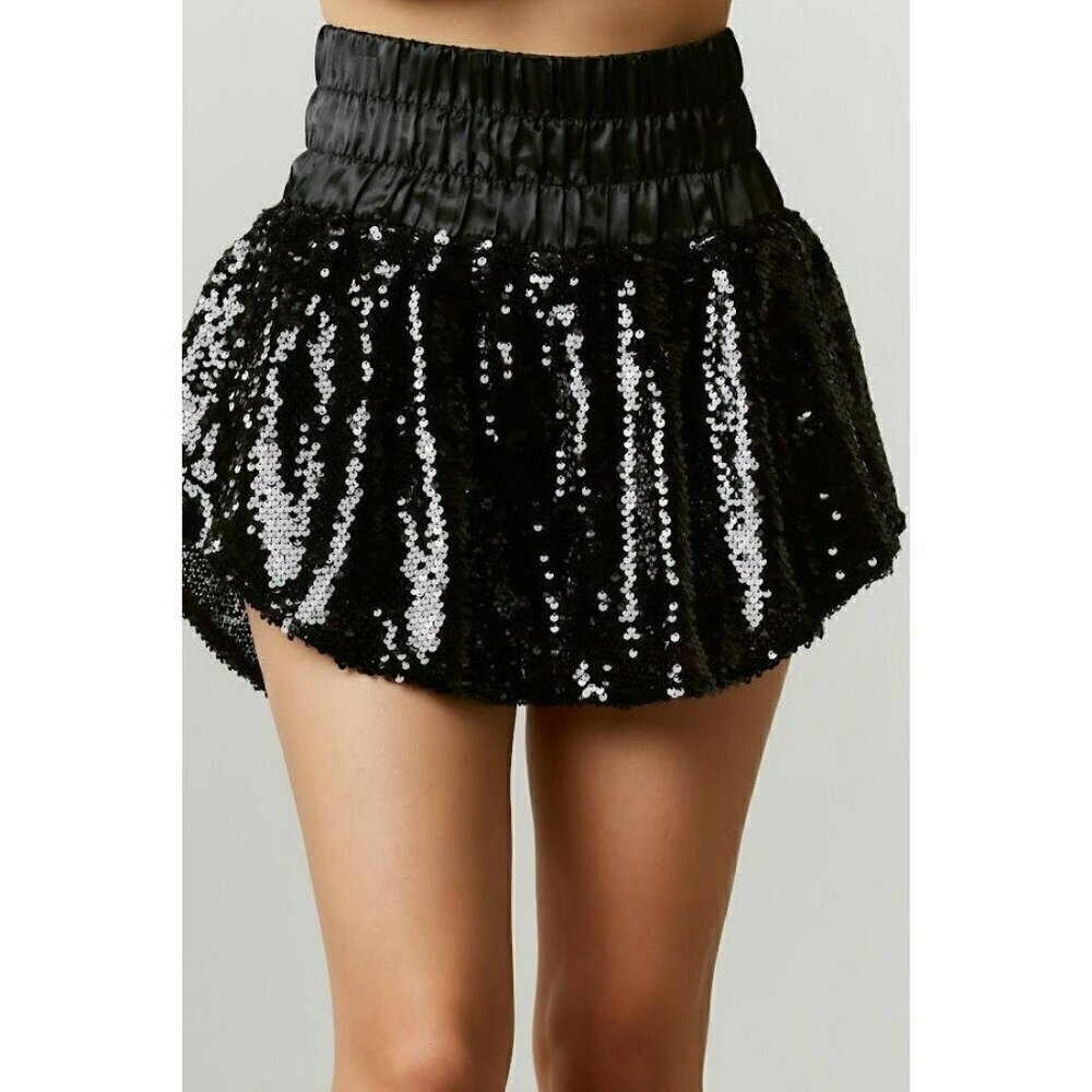 Hit The Lights Sequin Skort in Black